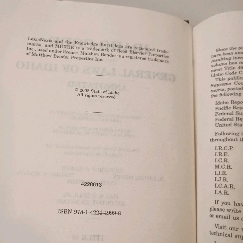 Idaho Code Title 49, 49-101 to 49-3622 Motor Vehicles 2008 Michie Hardcover